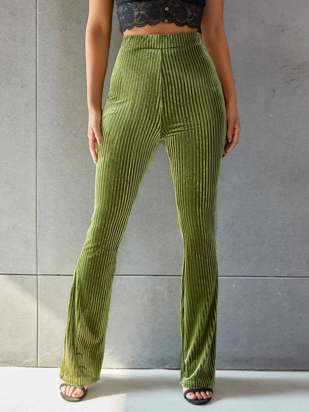H&M High Waist Velvet Flared Pants for Women Slimming Casual